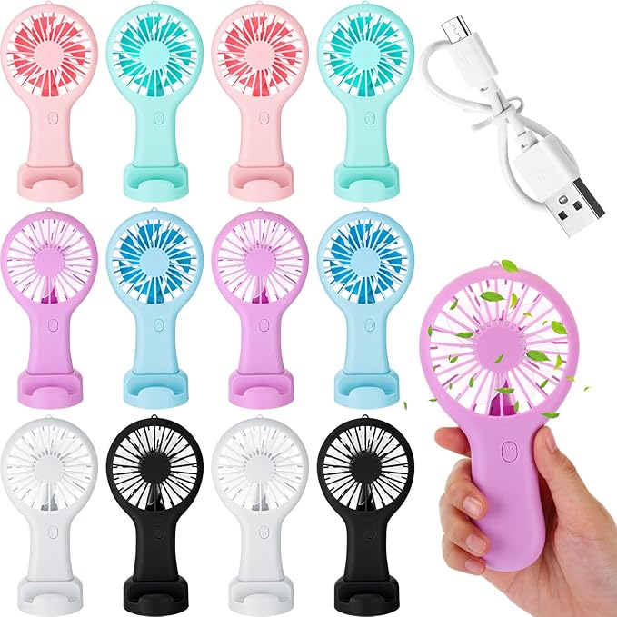 Woanger 12 Pcs Mini Handheld Fan Bulk 3 Speed USB Electric Battery Operated by Woanger