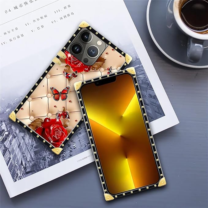 Compatible with iPhone 13 Pro Case, Shining Red Rose Butterfly Leather - Image 6