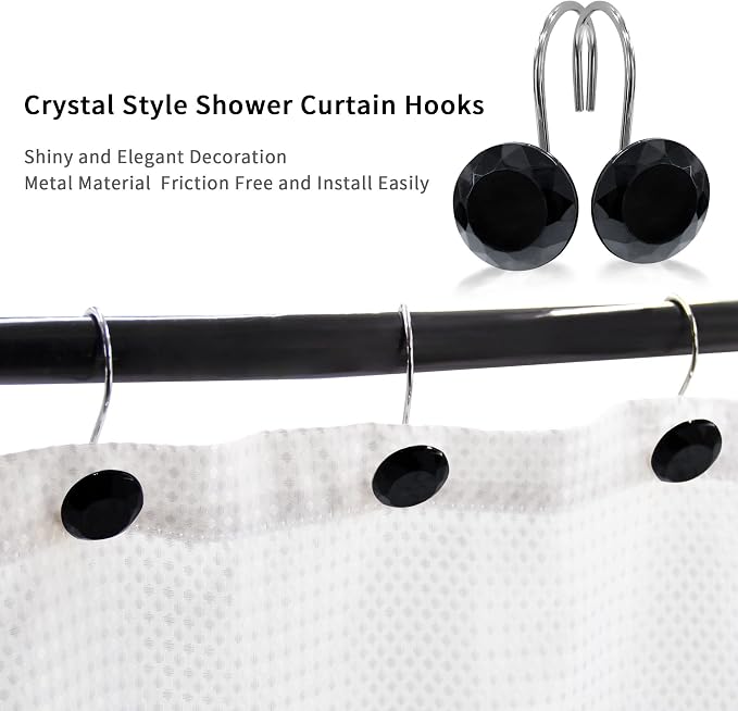 MitoVilla Black Shower Curtain Hooks Rings, Metal Shower Hooks - Image 3