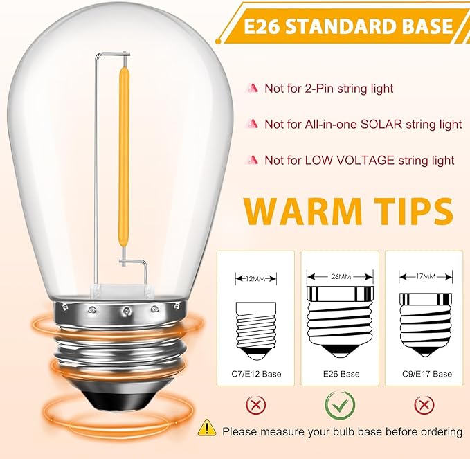GvvooHome 24 Pack LED S14 Replacement Light Bulbs, Waterproof 1W Vintage Edison - Image 3