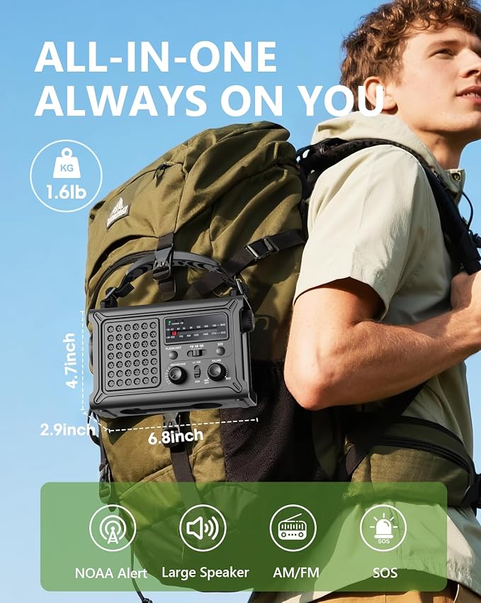 Emergency Weather Radio with Large Solar Panel, Efficient Hand Crank & Real - Image 6