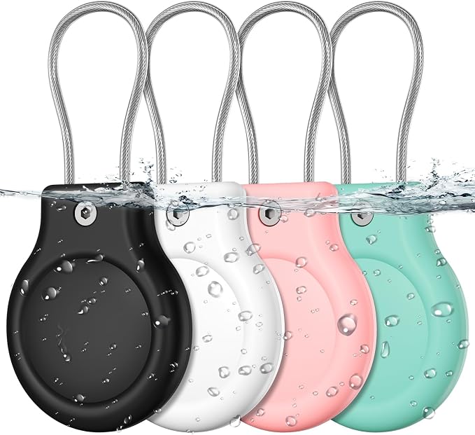 for AirTag Holder with Wire Cable, 4 Pack IPX8 Waterproof PC Hard Case by HOME