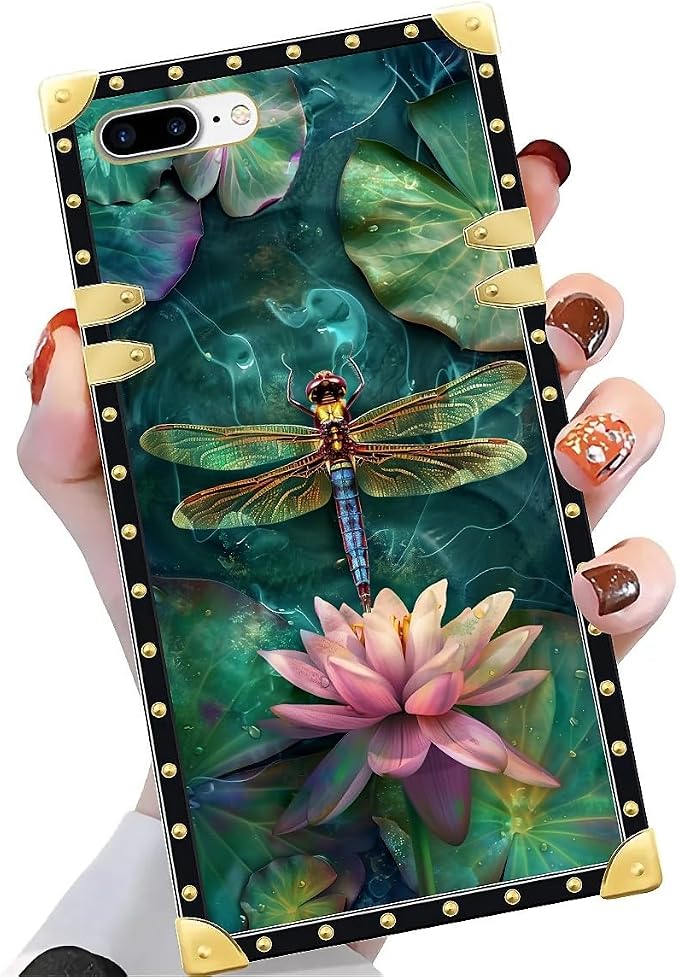 Compatible with iPhone 8 7 SE Case, Colourful Dragonfly Pink Lily Pads Luxury - Image 3