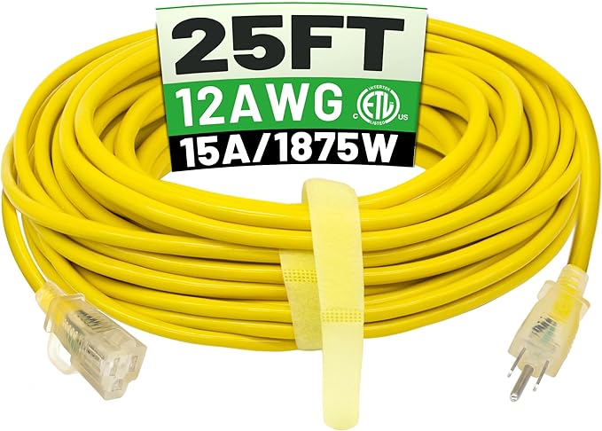 POWGRN 25 ft 12/3 Outdoor Extension Cord Waterproof Heavy Duty by POWGRN