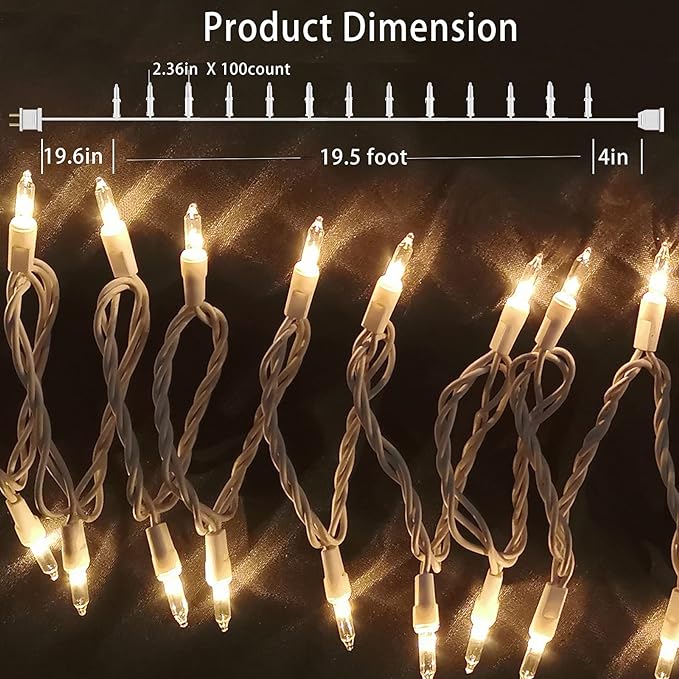 HISHINY Christmas Lights 100 Count Mini Clear Lights 21ft White Wire Christmas - Image 2