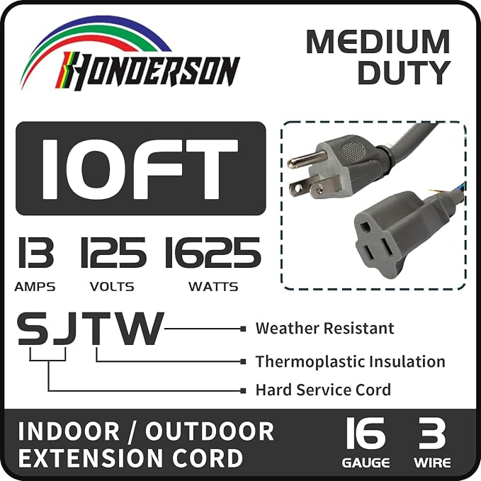 Indoor Outdoor Extension Cord Weatherproof, UL Listed, 16 Gauge 10FT Grey 3 - Image 2