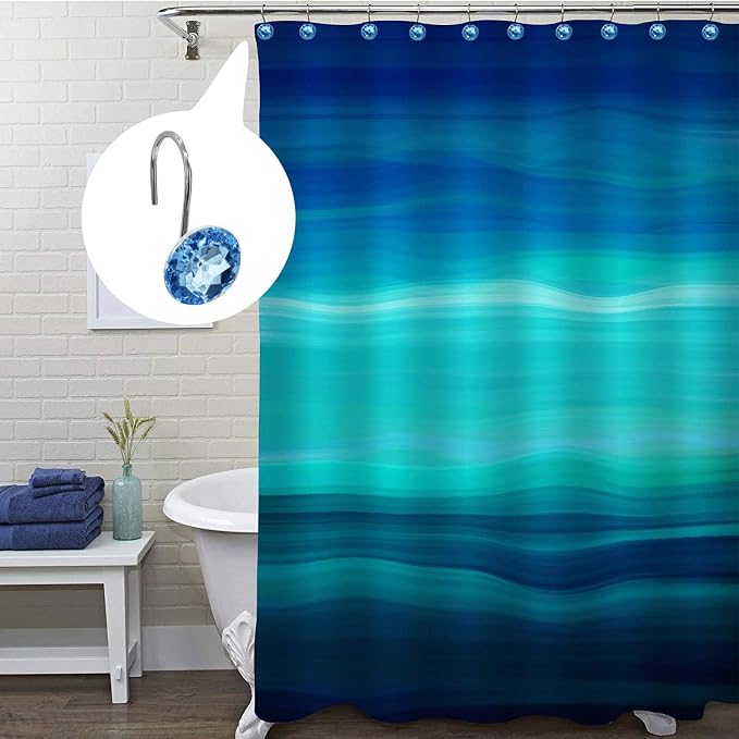 MitoVilla Blue Shower Curtain Hooks Rings, Metal Shower Hooks - Image 2