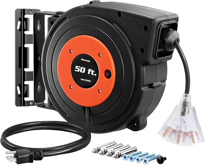 DEWENWILS Retractable Extension Cord Reel, 50 FT Heavy Duty Power Cord by DEWENWILS