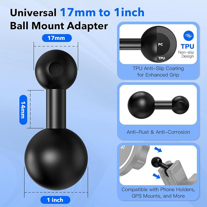 1-Inch Ball to 17mm Adapter – TPU Anti-Slip Ball Head Converter, Compatible - Image 2