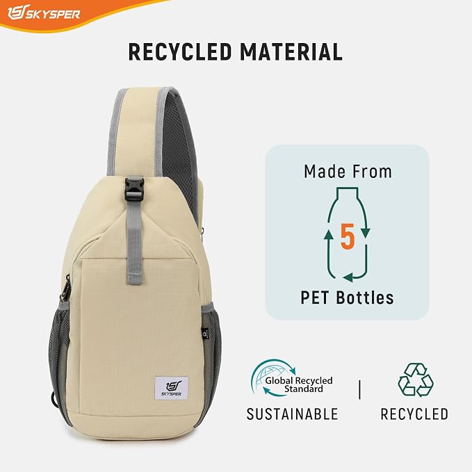SKYSPER Sling Bag RFID Cross Body Bag Recycled Crossbody Backpack Travel Daypack - Image 4