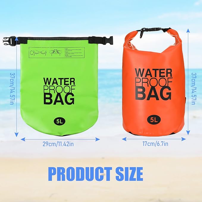 Jexine 10 Pack Dry Bag Waterproof, 5L Ultralight Dry Sacks Roll Top Storage Bag - Image 2