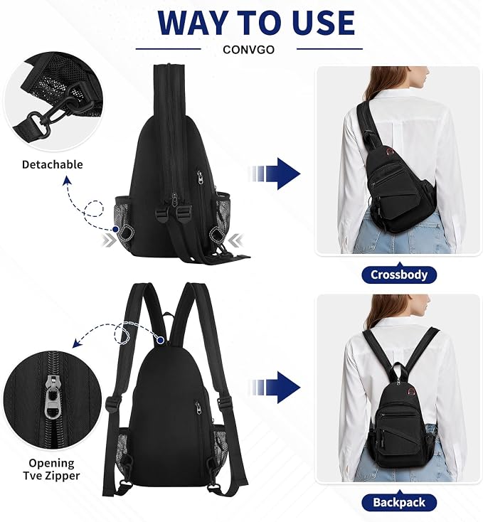 Crossbody Bag Casual Sling Bag for Men, Convertible Backpack, 3-in-1 Anti-Theft - Image 4