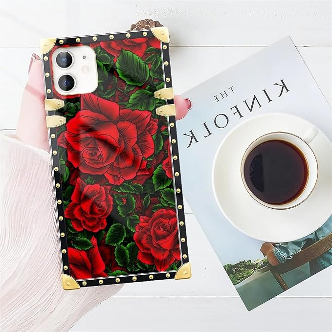 Compatible with iPhone 11 Case, Vector Red Rose Green Leaf Luxury Golden - Image 7