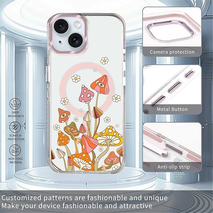 Case for iPhone 14 Plus/15 Plus, Retro Mushroom Sunflower Phone Case Design，for - Image 2