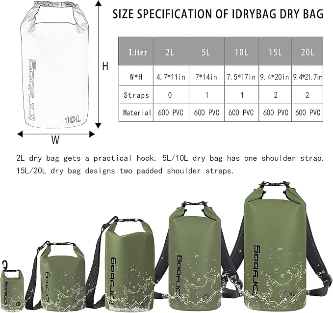 IDRYBAG Dry Bag for Kayaking Waterproof 2L/5L/10L/15L/20L, Small Dry Sack - Image 3