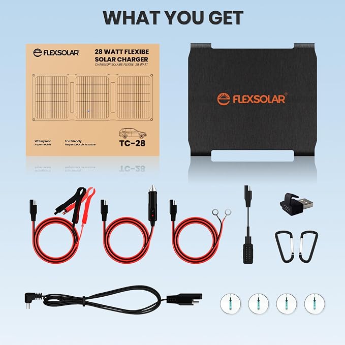 FlexSolar 28W Foldable Solar Panel Trickle Charger Maintainer Kits - 12V DC & - Image 8