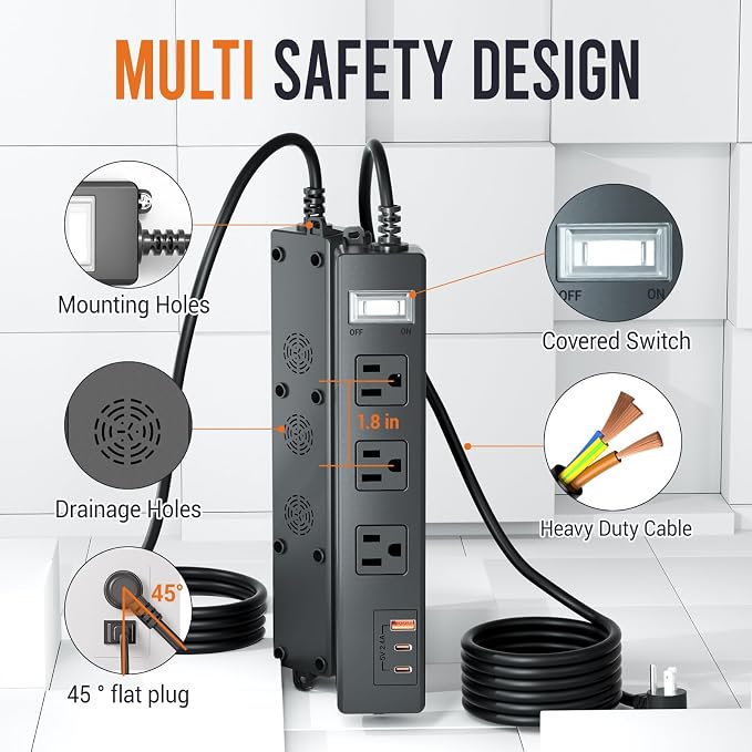 15FT Outdoor Waterproof Power Strip Surge Protector - Image 5