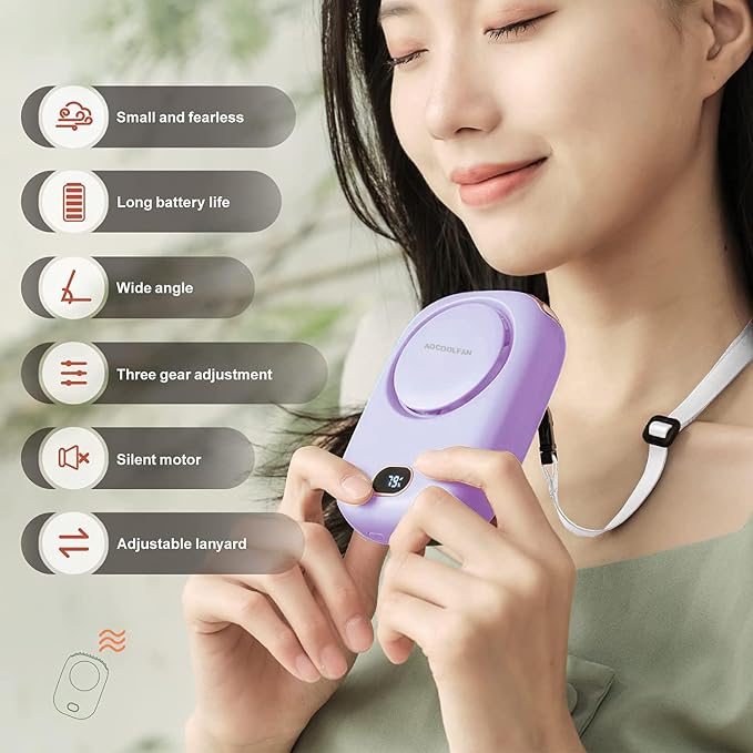 Portable Neck Fan, Mini Small Personal Handheld Fan USB Rechargeable 3 Speed - Image 2