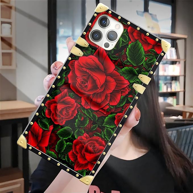 Compatible with iPhone 12 Pro Max Case, Vector Red Rose Green Leaf Luxury - Image 7