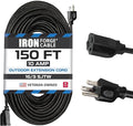 Iron Forge Cable 150 Ft Black Extension Cord, 150 Foot Extension Cord, 3 Prong by IronForgeCable