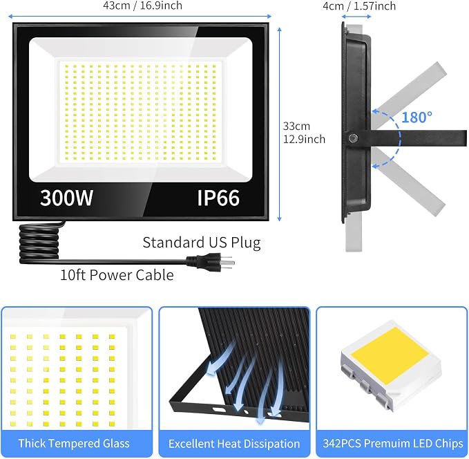 ISUERFY 300W LED Flood Light Outdoor - Image 5
