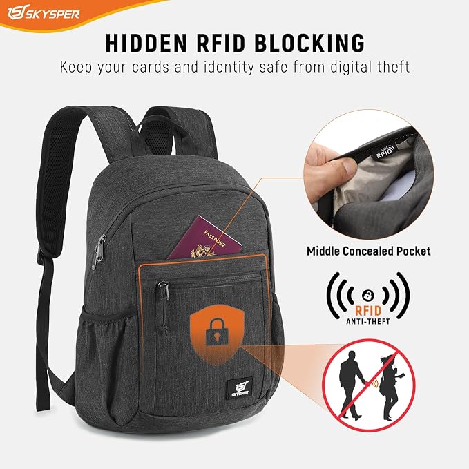 SKYSPER Anti Theft Hiking Backpack, 18L RFID Packable Travel Daypack, - Image 2