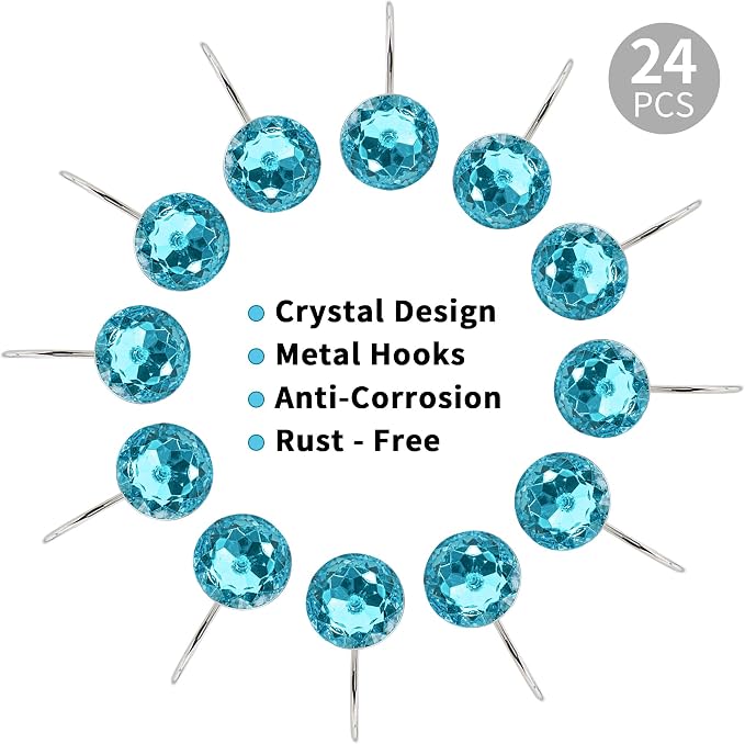 MitoVilla 24 Pcs Set Teal Blue Shower Curtain Hooks, Metal Shower Hooks - Image 4