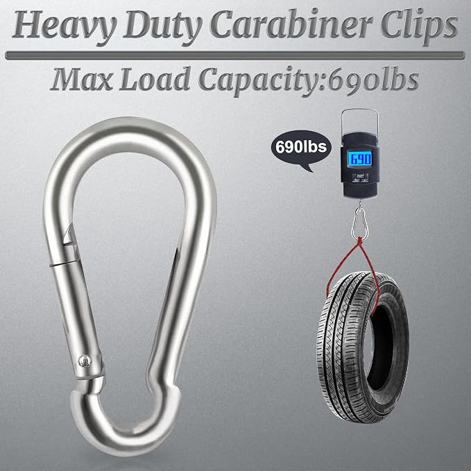 Locking Carabiner Clips, Stainless Steel Spring Snap Hook Locking Carabiner - Image 6
