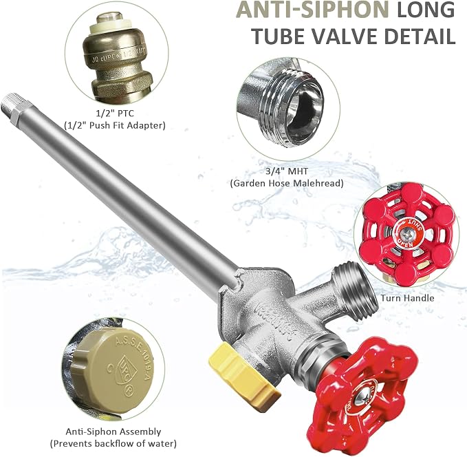 12inch Anti-Siphon Frost Free Sillcock, No Lead Brass Frost Proof Outdoor - Image 7