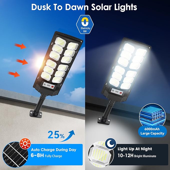 4-Pack Solar Street Lights Outdoor, 13000LM 6500K Waterproof LED Solar Flood - Image 4