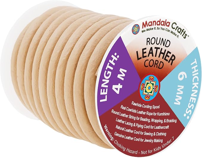 Mandala Crafts Round Genuine Beige Leather Cord by MandalaCrafts