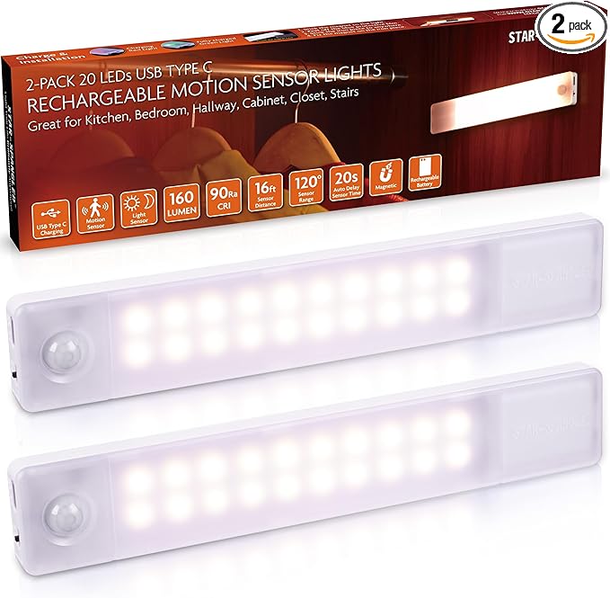 STAR-SPANGLED Under Cabinet Lighting Rechargeable, 8 inch Motion Sensor Lights by STAR-SPANGLED
