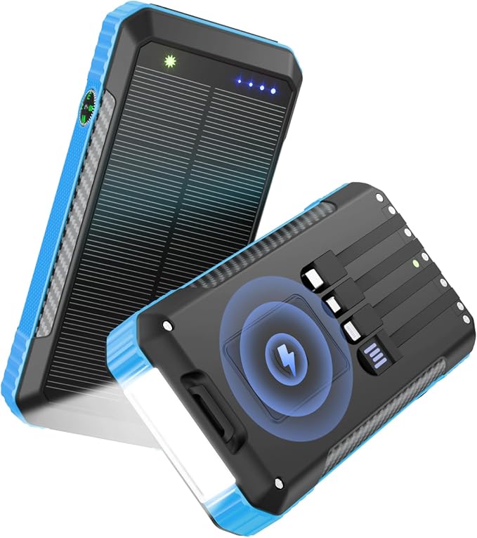 Solar Power Bank 33800mAh with Super Bright LED Flashlight, Built-in 4 Cables & by Unknown
