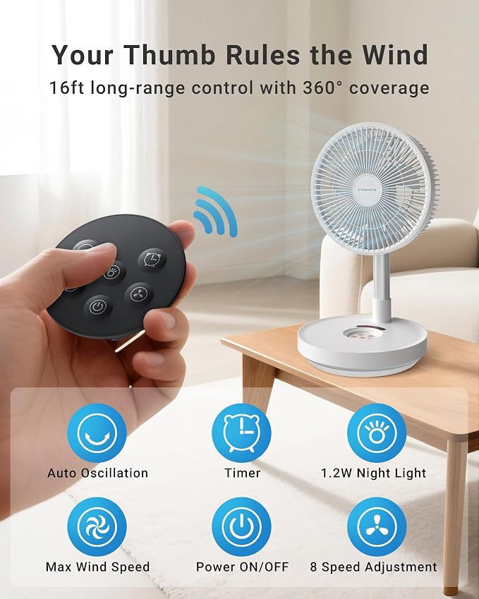 Primevolve Portable Rechargeable Oscillating Fan, Battery Operated Fan - Image 2