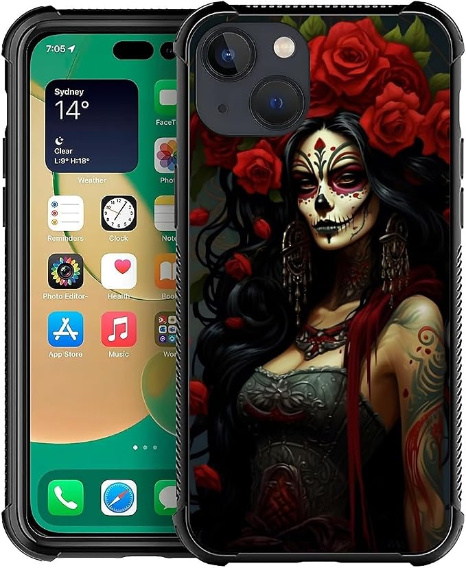 for iPhone 13 Case, Day of The Dead Halloween Woman Pattern Graphic Design Girl by FKBRCL4U