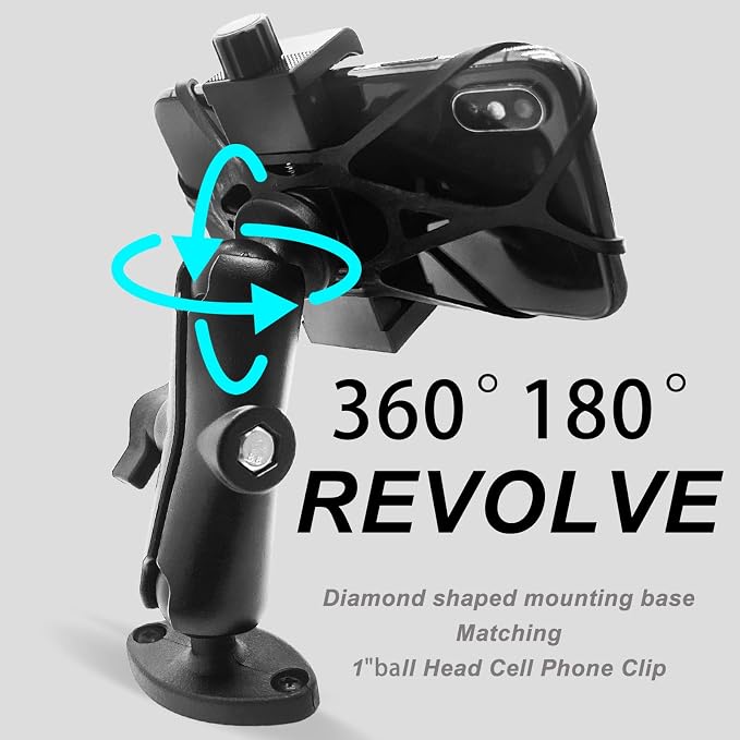 Phone Mount Holder with B Size 1" Ball Diamond Base & Double Socket Arm - Image 4