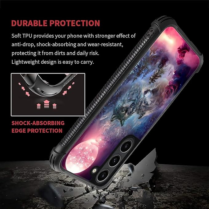 for Samsung Galaxy S23 Plus Case, Star Two Wolfs Howling Pattern Graphic Design - Image 2