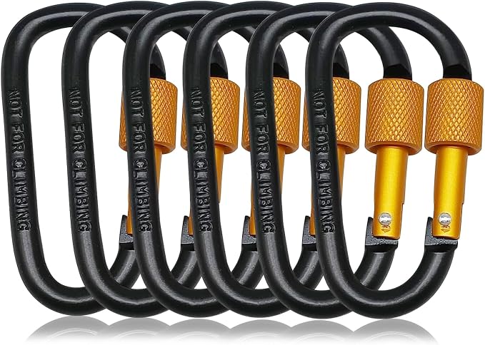 6 Pack Small Locking Carabiner, 3 Inch Aluminum D-Shape Snap Hook by MORNLIGHT