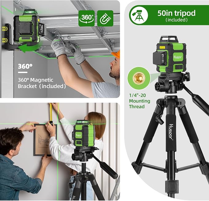 Huepar Laser Level 360° with Tall Tripod, Self Leveling Rechargeable Lazer - Image 8