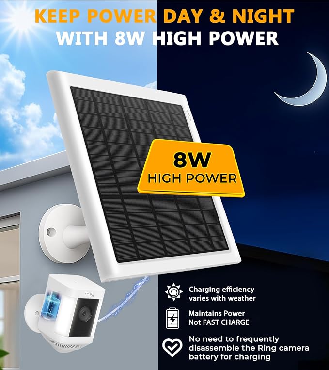 8W Solar Panel for Ring Camera, Solar Panel Charger Compatible - Image 2