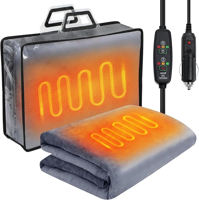 Riakrum 12v Car Heated Blanket 57"x43", Portable Electric Car Blanket by Riakrum