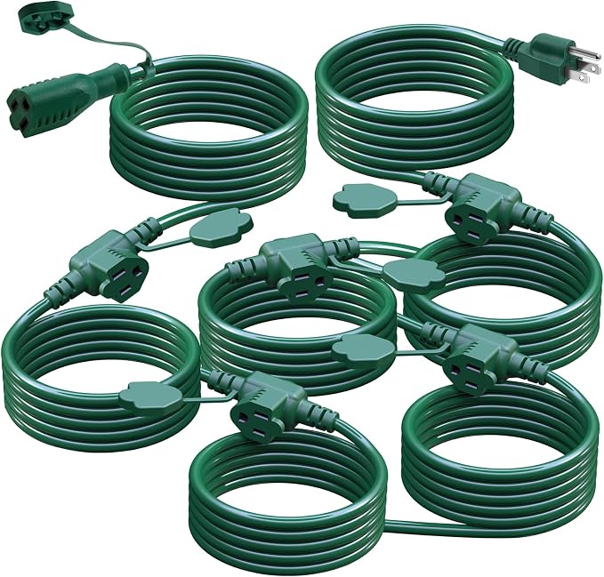 50Ft Outdoor Extension Cord Multiple Plugs- Evenly Spaced 6 Outlets Plugs by EasyToOperateLow-CostSolution
