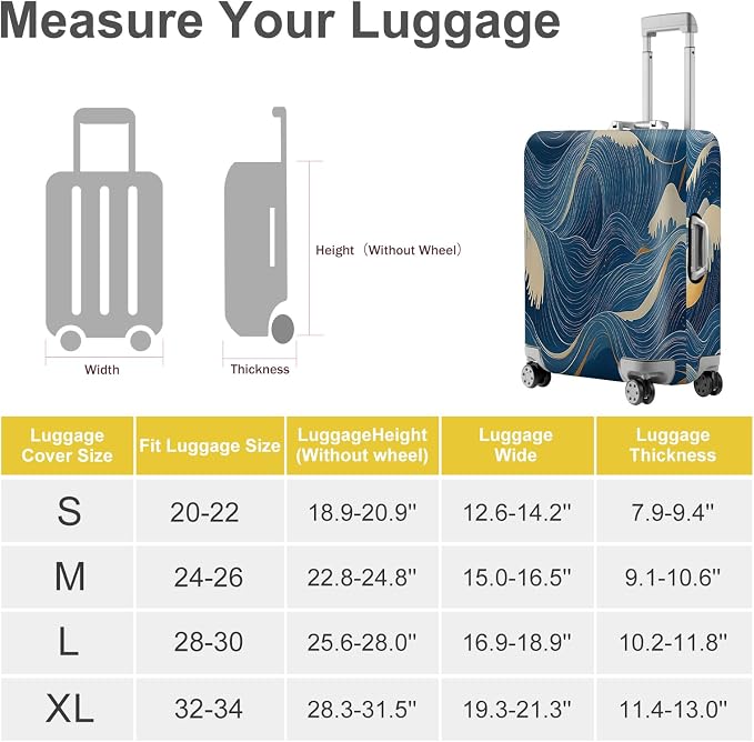 ANNA QUEEN Ocean Wave Luggage Cover, Elegant Blue Flow Line Design Suitcase - Image 5