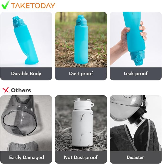 TakeToday Collapsible Water Bottles 32oz, Foldable Travel Water Bottle - Image 2