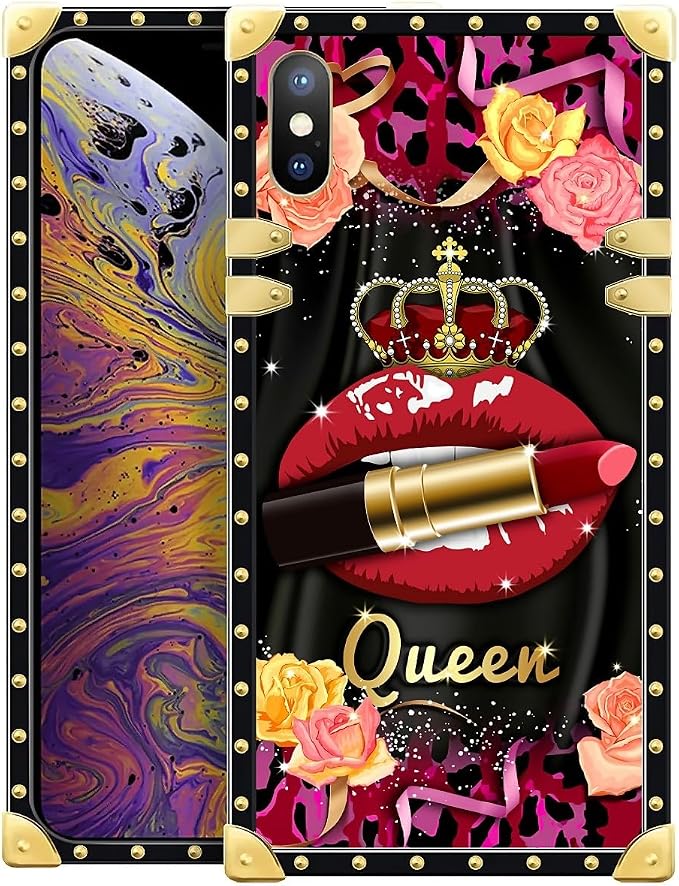 Compatible with iPhone Xs Max Case, Queen Lip Crown Leopard Print Luxury Golden by Unknown