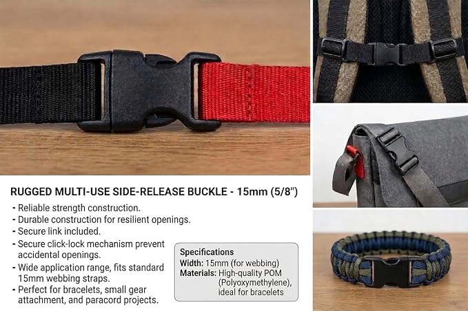 5/8" Black Plastic Side Release Buckle Curved Quick Release - Image 6
