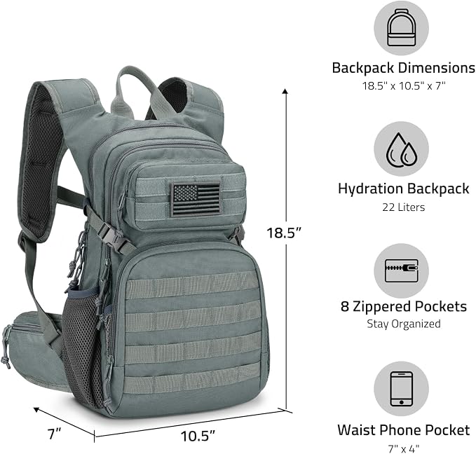 CVLIFE Hydration Backpack with 3L TPU Tactical Water Bladder, 22L Hiking - Image 6