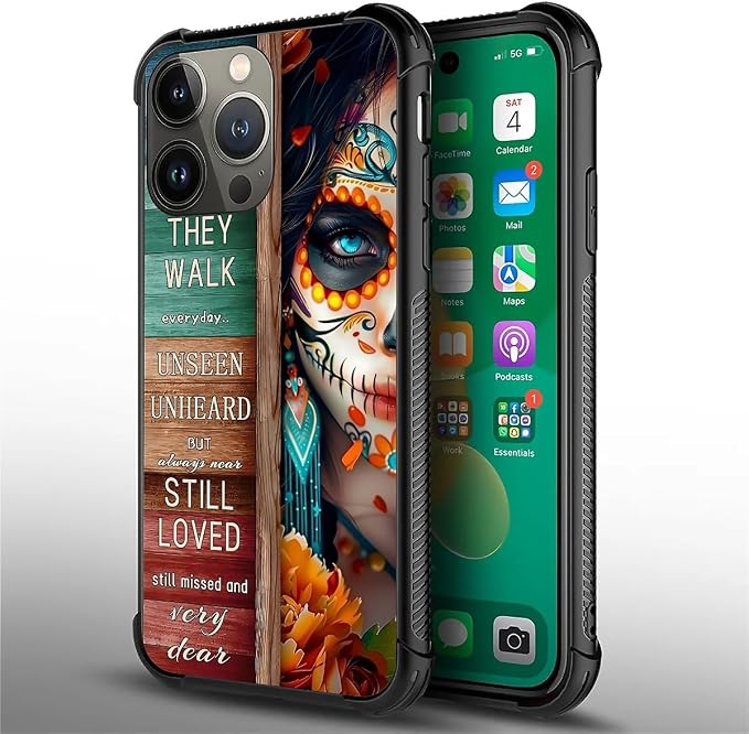 for iPhone 13 Pro Max Case, Sugar Skull Day of Death Halloween Pattern Graphic - Image 4