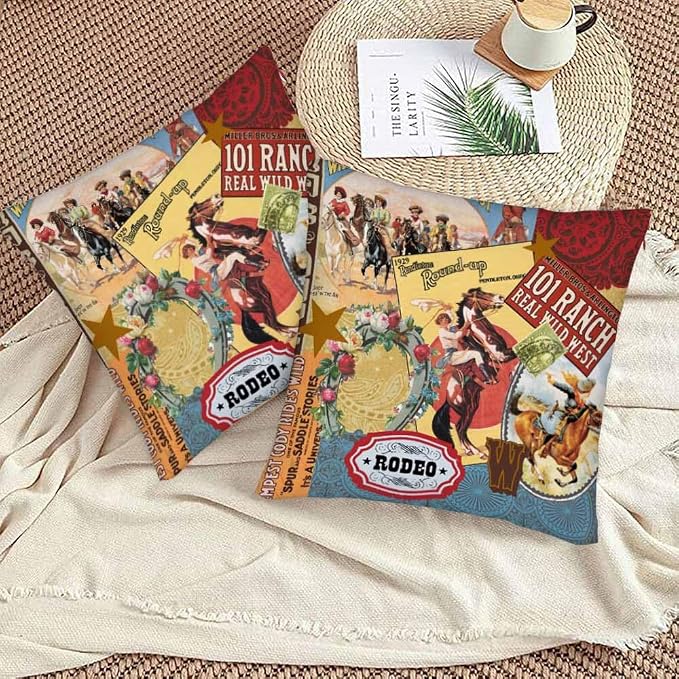 Cowgirls Wild West Pillow Covers 18 X 18 Far East Rodeo Round Up Win Ride Horse - Image 3