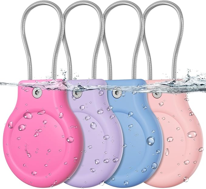 for AirTag Holder with Wire Cable, 4 Pack IPX8 Waterproof PC Hard Case by HOME